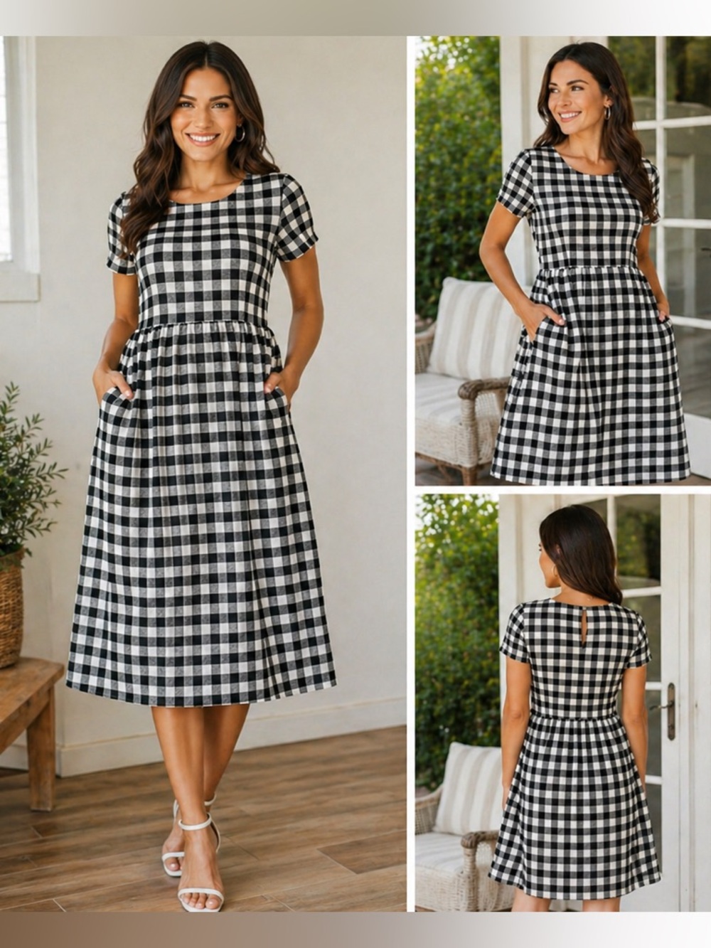 orange creek Black and White Gingham Midi Dress. Ptp 17-18. Waist 16 length 38.